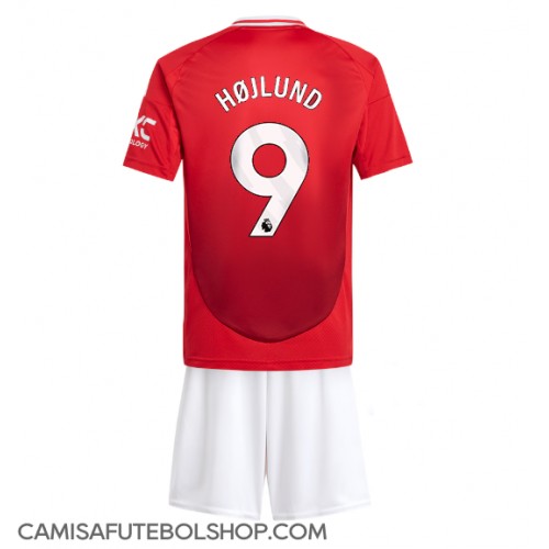 Camisa de time de futebol Manchester United Rasmus Hojlund #9 Replicas 1º Equipamento Infantil 2024-25 Manga Curta (+ Calças curtas)